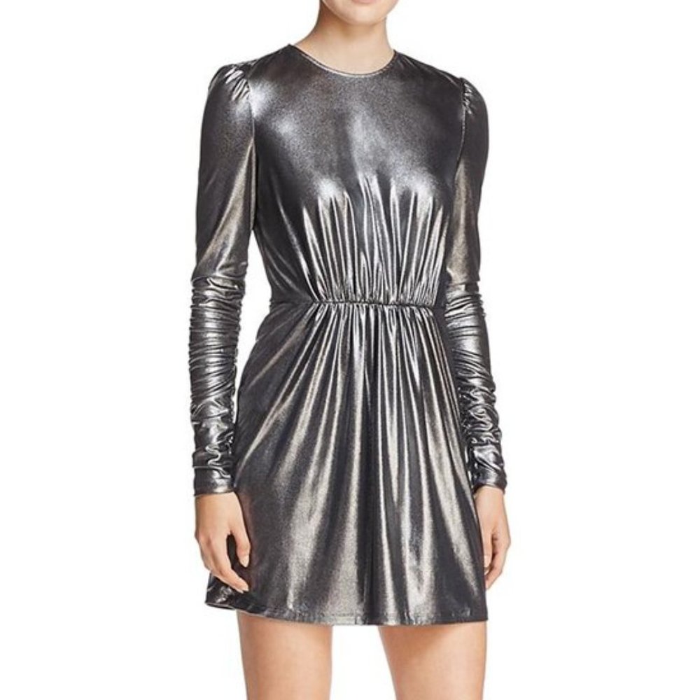 NWT AQUA | Silver & Black Long Sleeve A-Line Dress - Xsmall